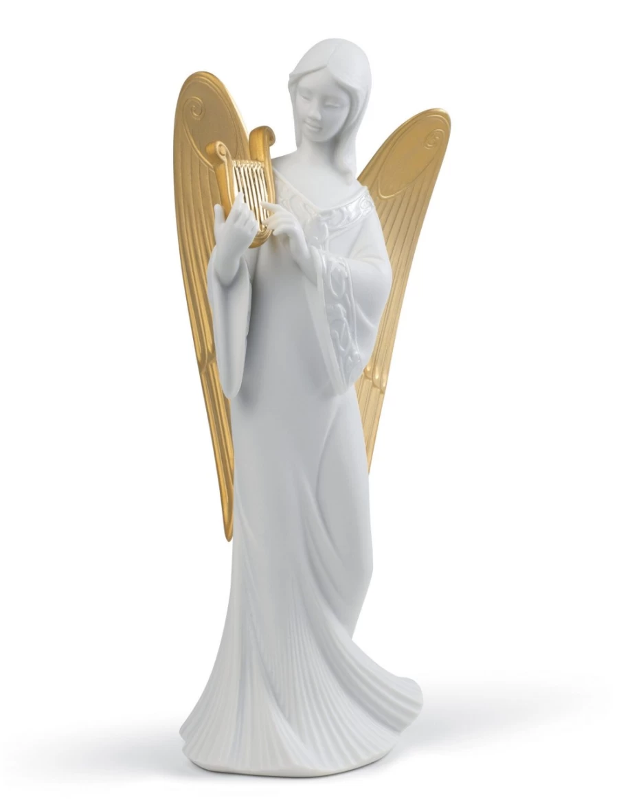 Lladró Golden Celestial Melody Angel Christmas Ornament with Lustre Finish