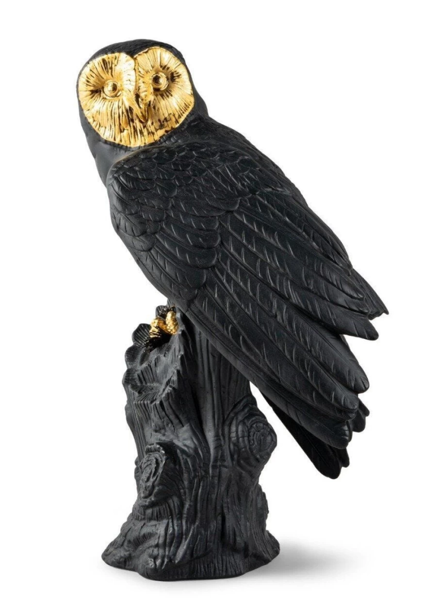 Lladró Limited Edition Black and Gold Owl Sculpture - Collectible Art Figurine