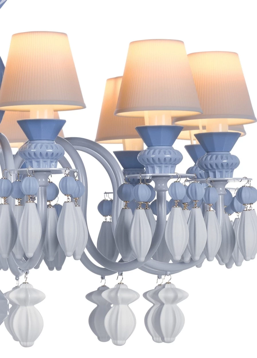 Lladró Belle De Nuit 12-Light Crystal Chandelier in Blue | Elegant Ceiling Lighting