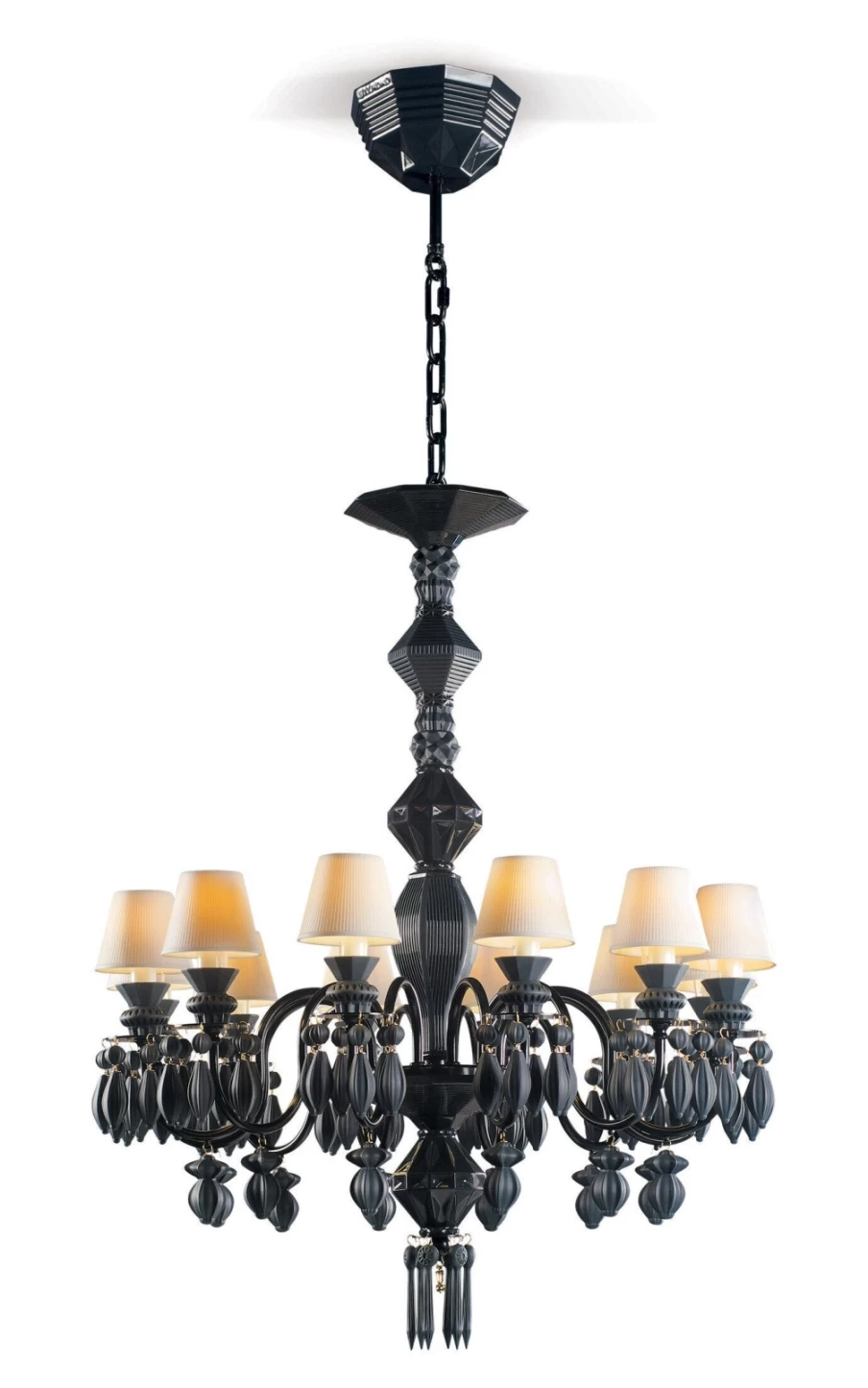 Lladró Belle De Nuit 12-Light Absolute Black Chandelier – Elegant Modern Ceiling Lighting