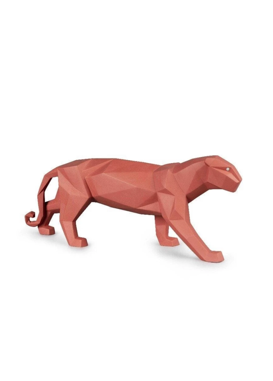 Lladró Coral Matte Panther Figurine - Handcrafted Collectible Panther Statue