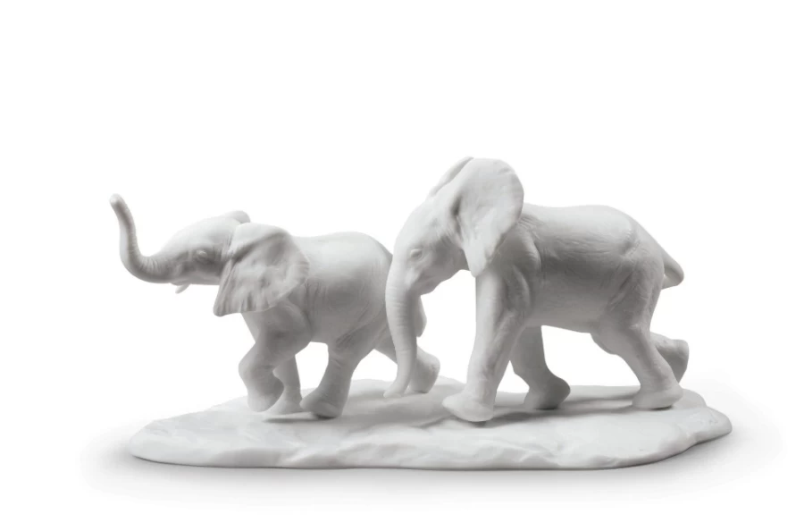 Lladró White Following The Path Elephant Sculpture - Handcrafted Porcelain Figurine