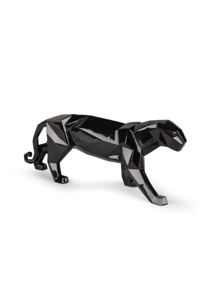 Lladró Glazed Black Panther Figurine - Handcrafted Porcelain Collectible Statue