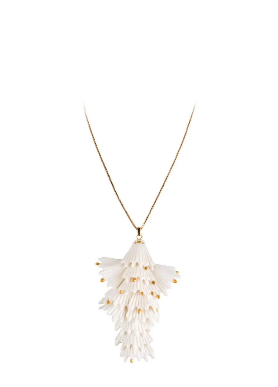 Lladró Actinia Long Pendant Necklace with White and Gold Luster - Elegant Porcelain Jewelry