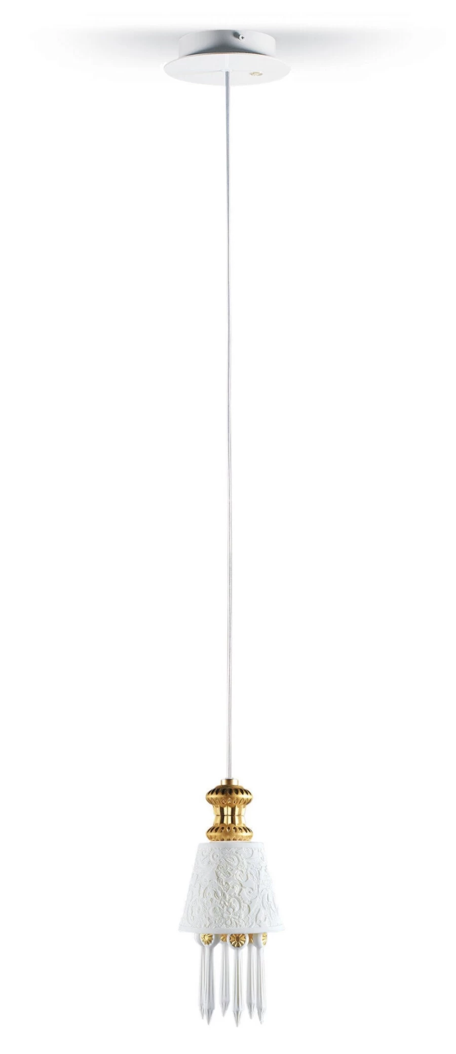 Lladró Belle De Nuit Ceiling Lamp with Lithophane Shade in Golden Luster – Elegant Handcrafted Porcelain Lighting
