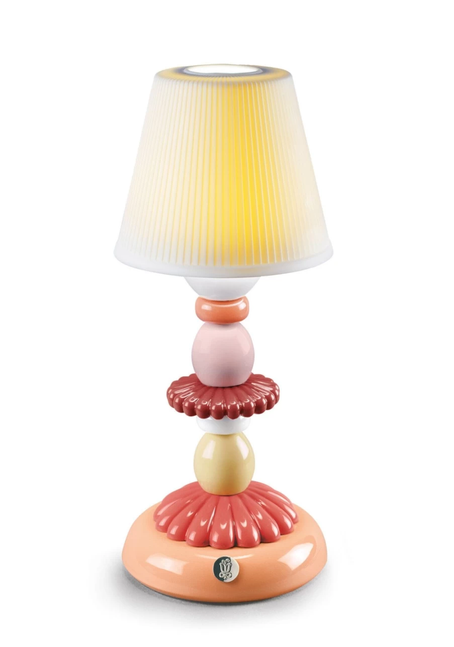 Lladró Lotus Firefly Table Lamp - Handcrafted Coral Porcelain Night Light
