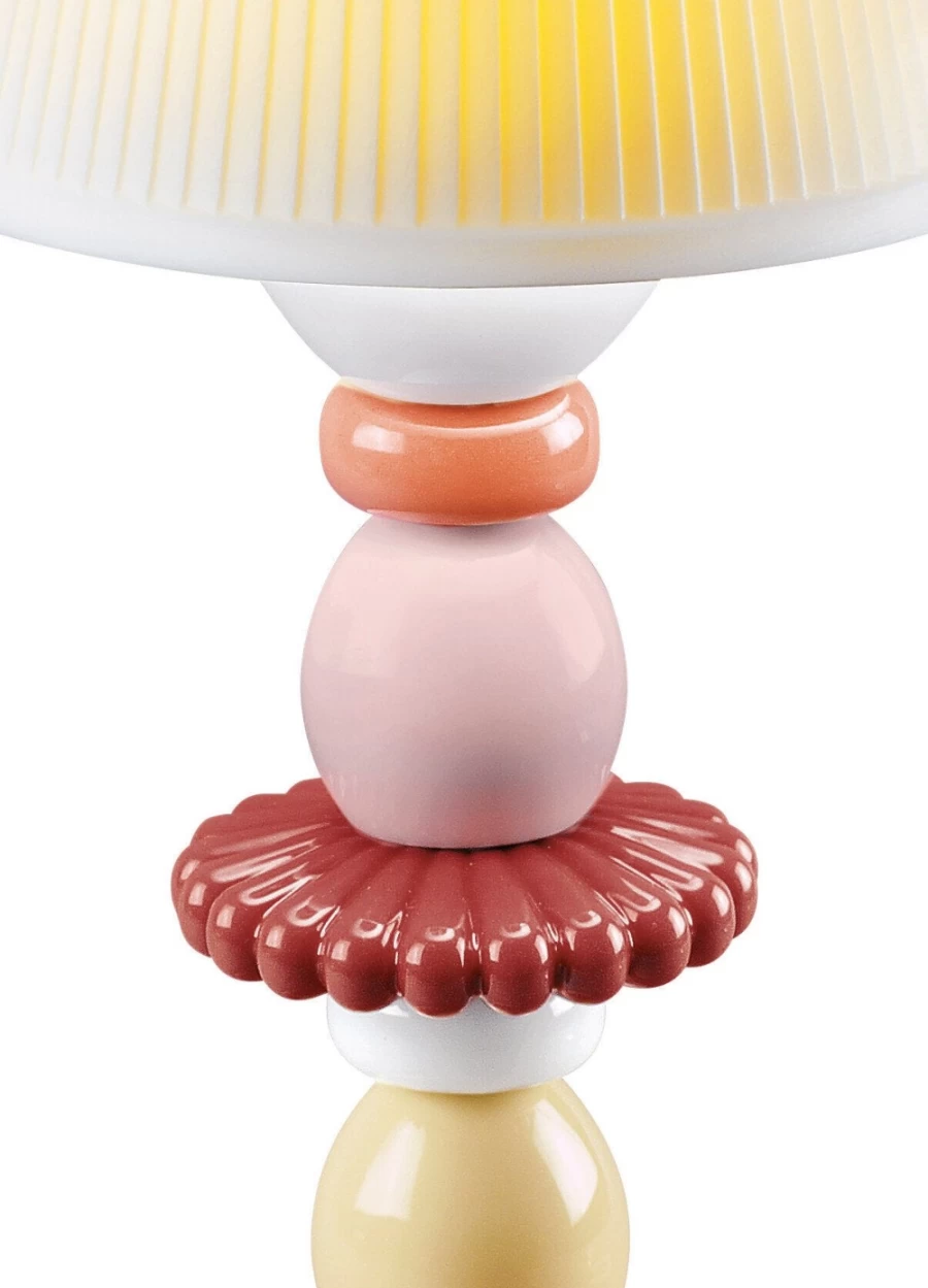 Lladró Lotus Firefly Table Lamp - Handcrafted Coral Porcelain Night Light