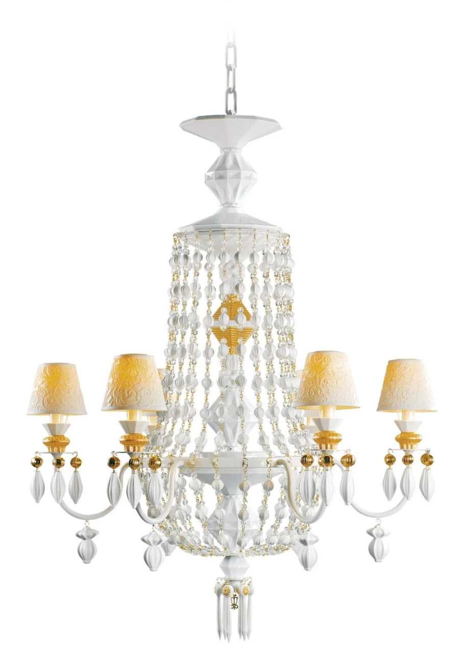 Lladró Winter Palace 6-Light Golden Chandelier – Elegant Crystal Ceiling Light for Dining Room