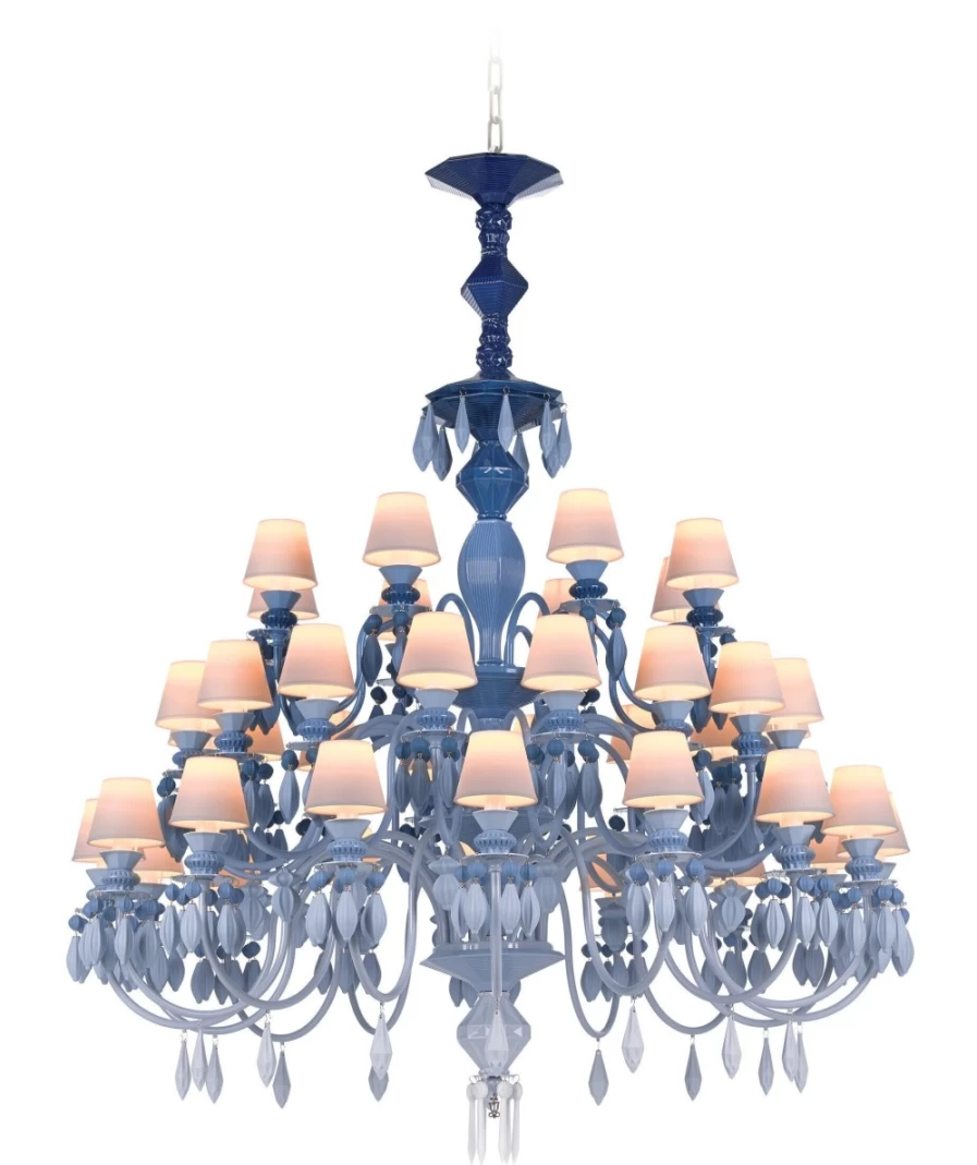 Lladró Belle De Nuit 40-Light Blue Crystal Chandelier | Elegant Ceiling Lighting for Home Decor (US)