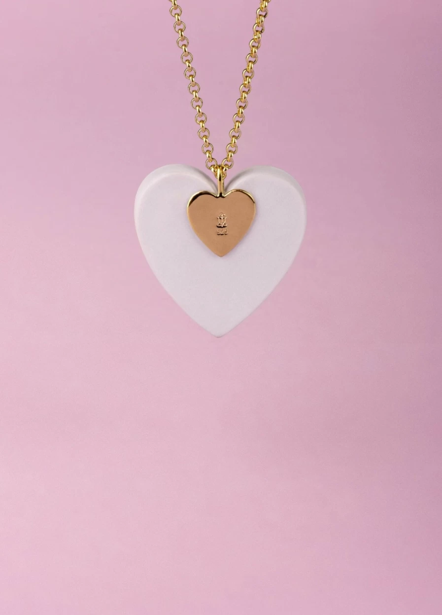 Lladró Violet & Red Hearts Pendant - Elegant Porcelain Jewelry