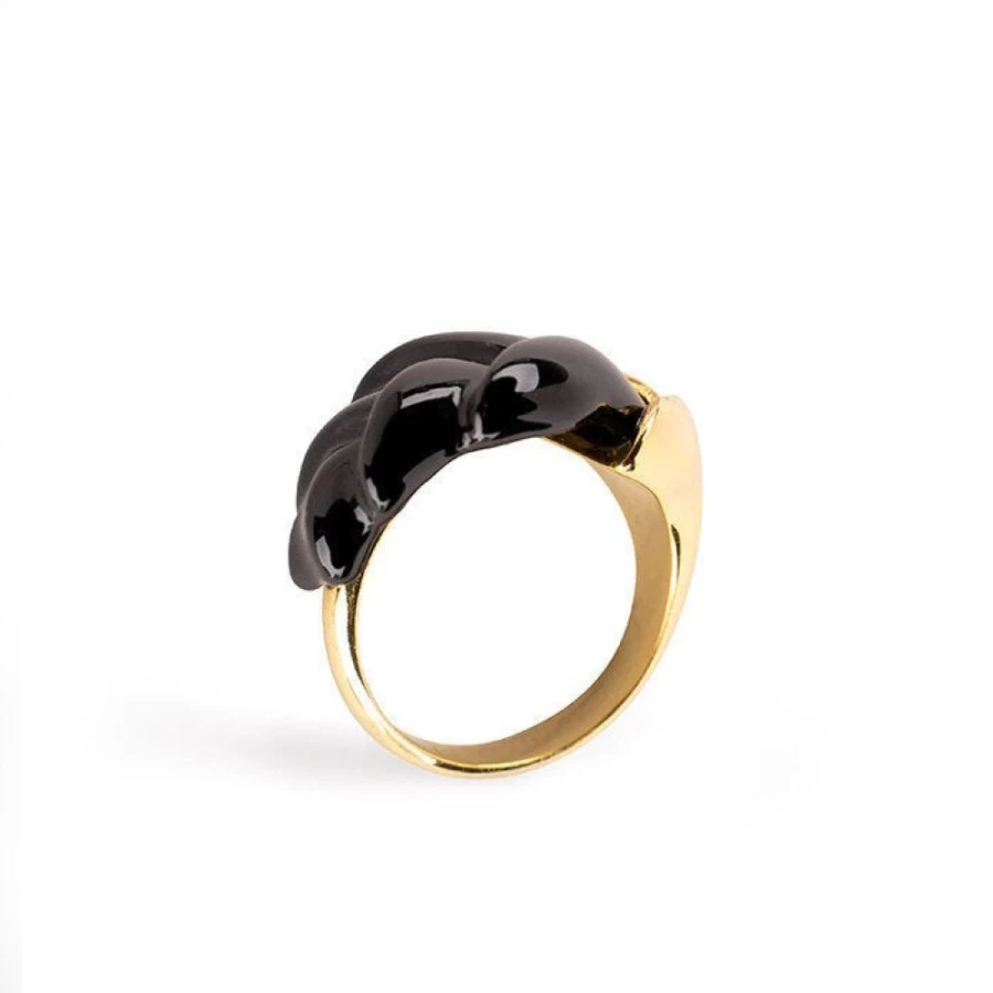 Lladró Black Heliconia Metal Ring - Elegant Gothic Jewelry for Women