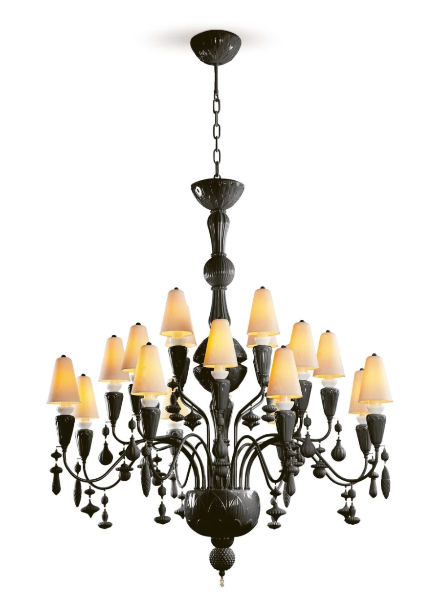 Lladró Absolute Black Medium Chandelier with 20 Lights - Ivy And Seed Collection