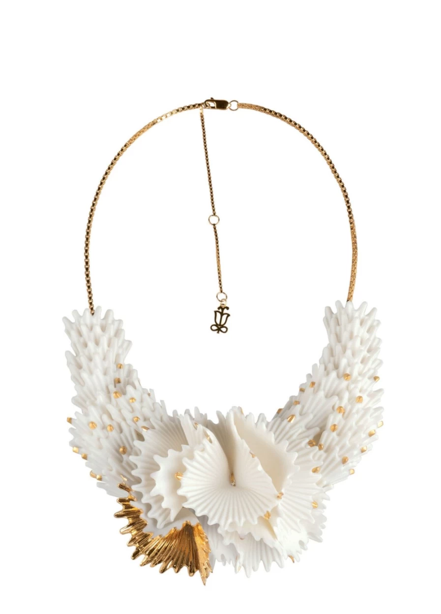 Lladró Actinia White and Gold Luster Elegant Necklace