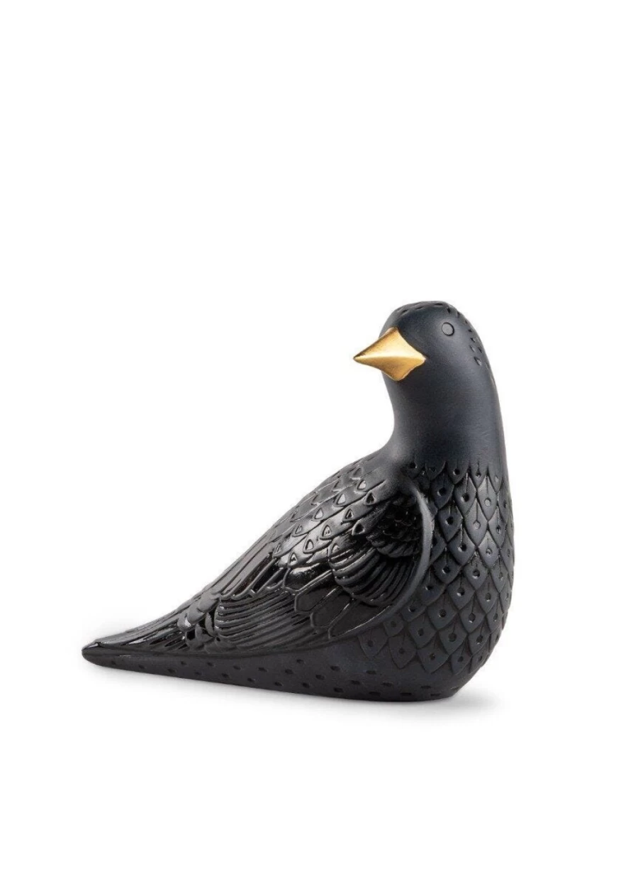 Lladró Starling II Black Porcelain Figurine - Collectible Bird Statue