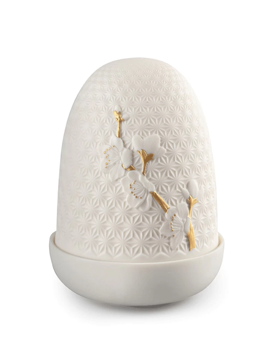 Lladró Cherry Blossoms Dome Table Lamp - Handcrafted Ceramic Floral Night Light for Home Decor