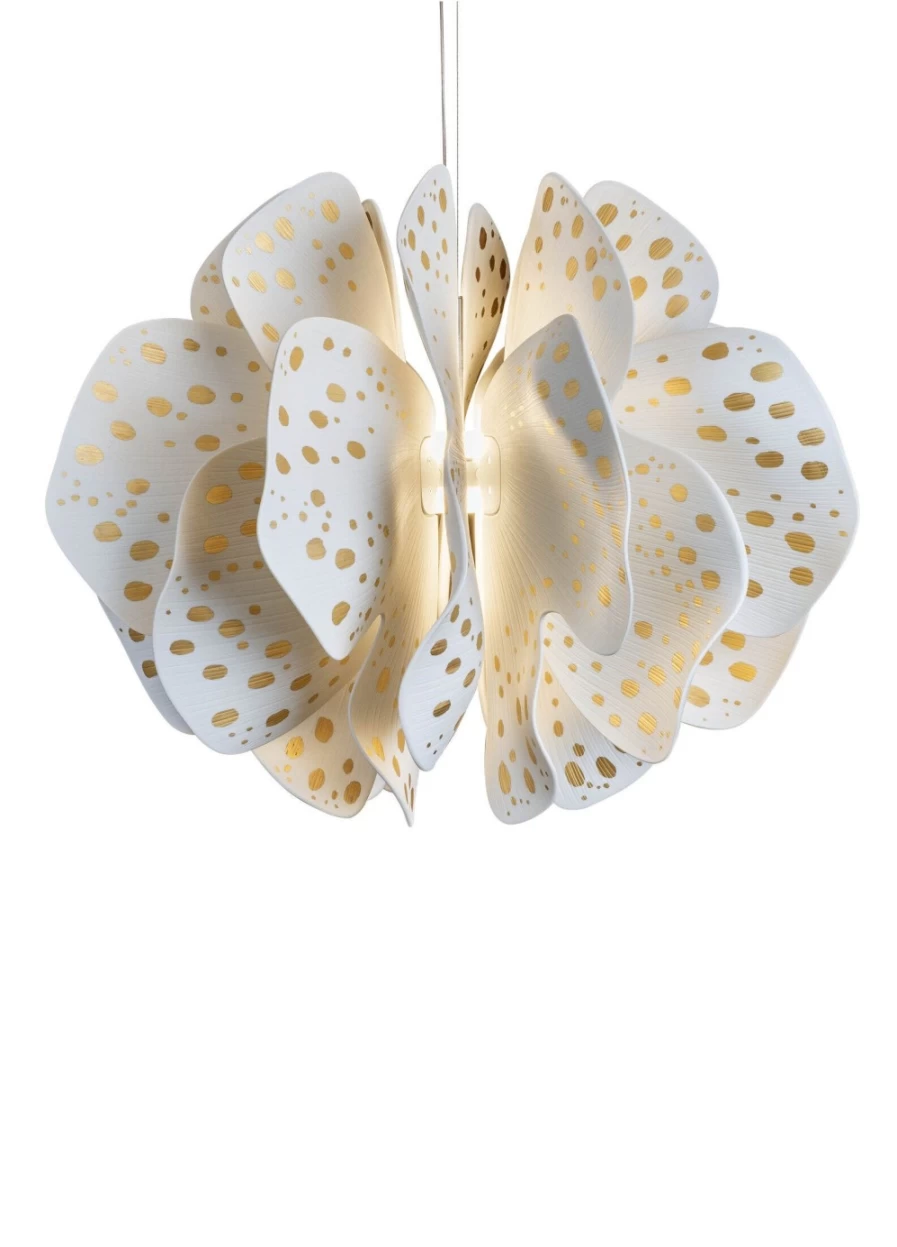 Lladró Nightbloom 60cm White & Gold Hanging Lamp | Elegant Ceiling Light for Home Decor