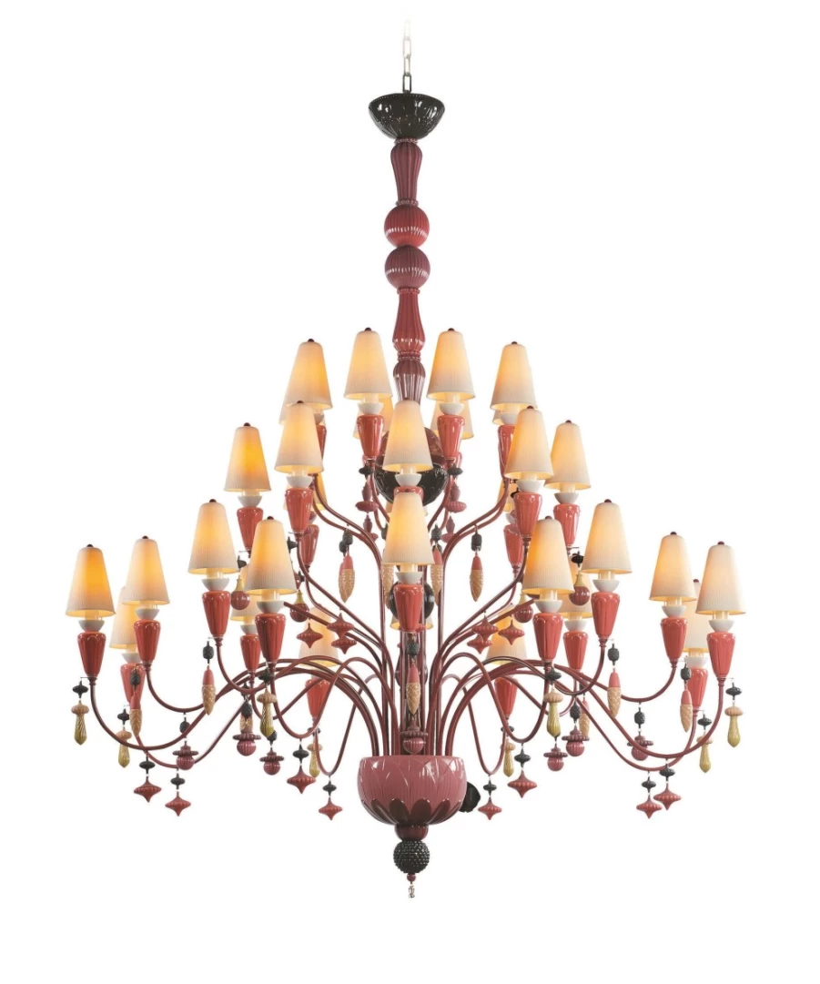 Lladró Ivy And Seed 32-Light Chandelier - Large Red Coral Crystal Ceiling Light Fixture