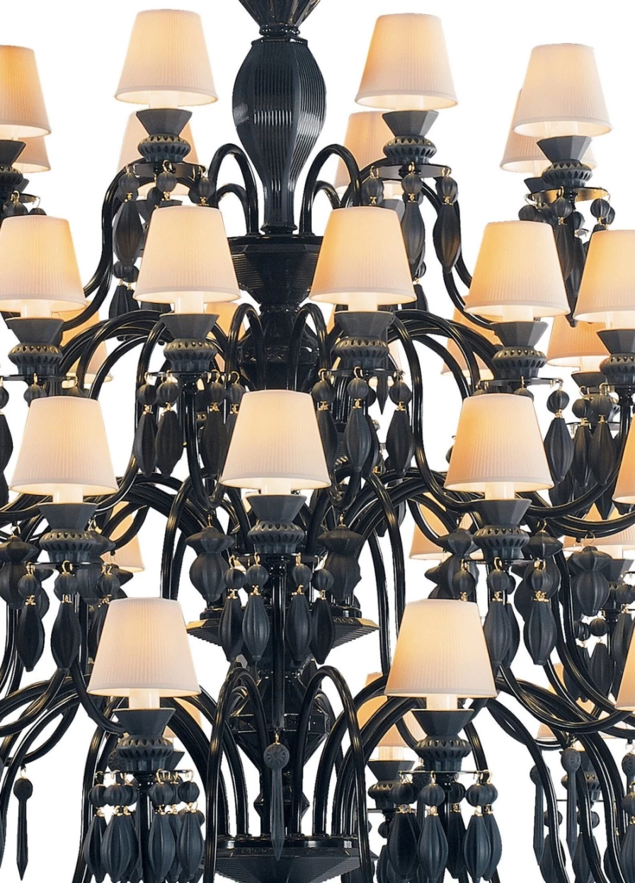 Lladró Belle De Nuit 56-Light Chandelier in Absolute Black | Elegant Crystal Ceiling Light Fixture