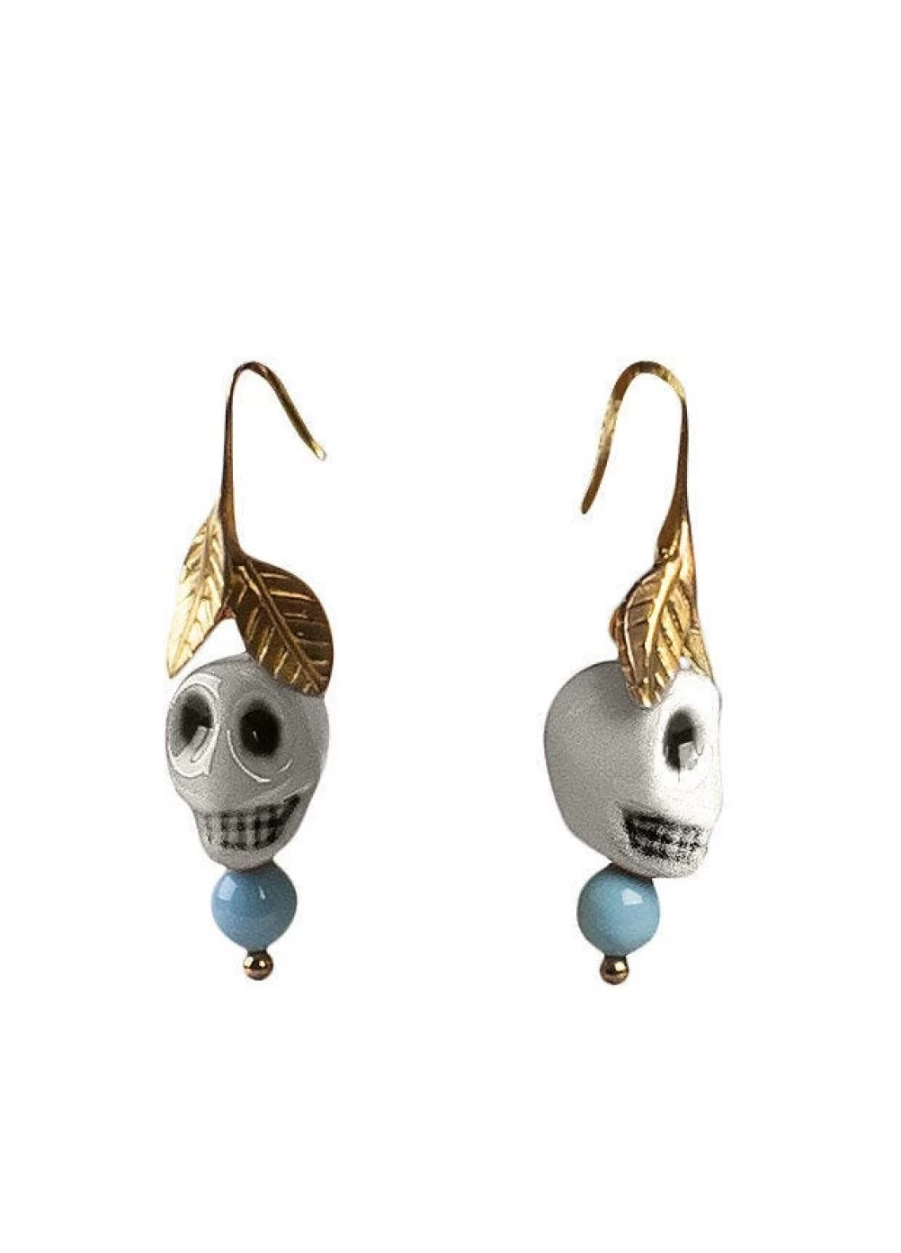 Lladró Frida Kahlo Inspired White Skull Earrings – Handcrafted Artistic Jewelry
