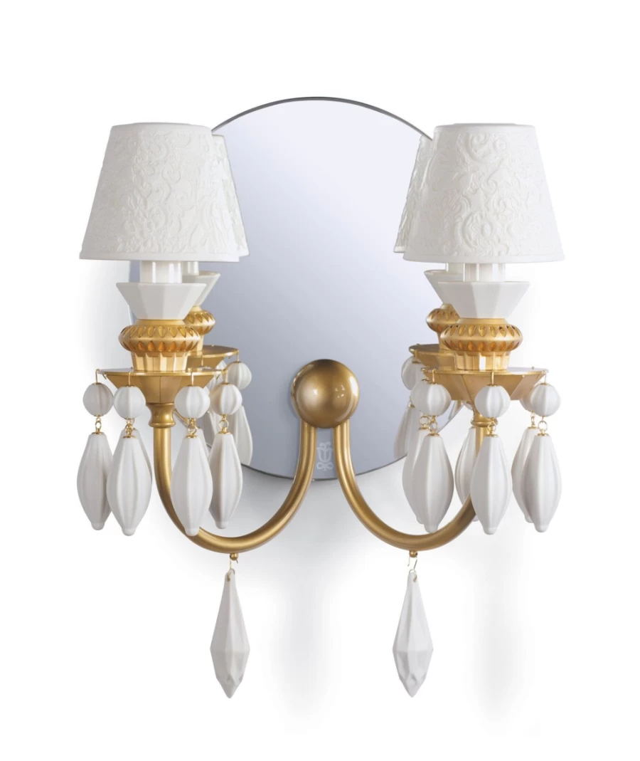 Lladró Belle De Nuit Golden Wall Sconce - 2 Lights Elegant Ceramic Light Fixture