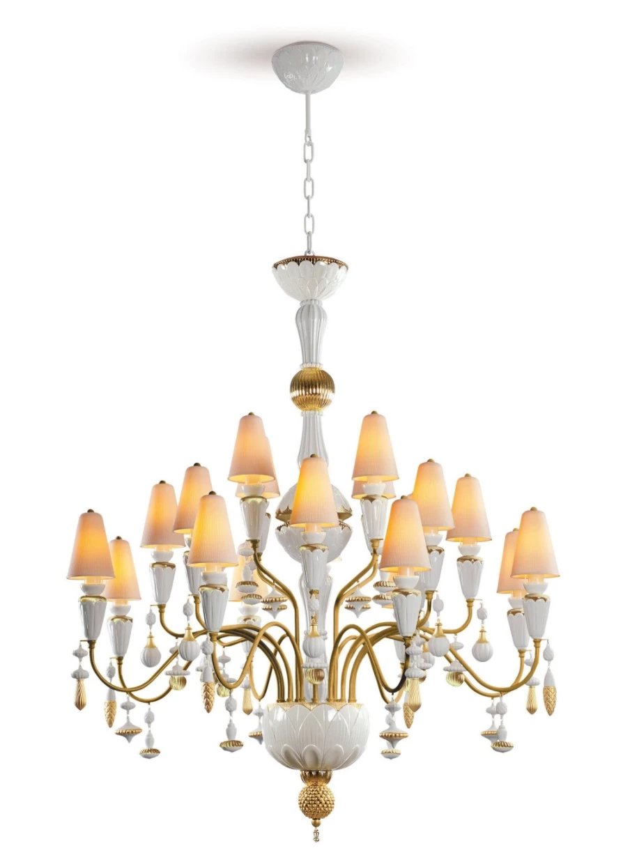 Lladró Golden Chandelier with 20 Lights - Medium Size Ivy And Seed Design for Elegant Lighting