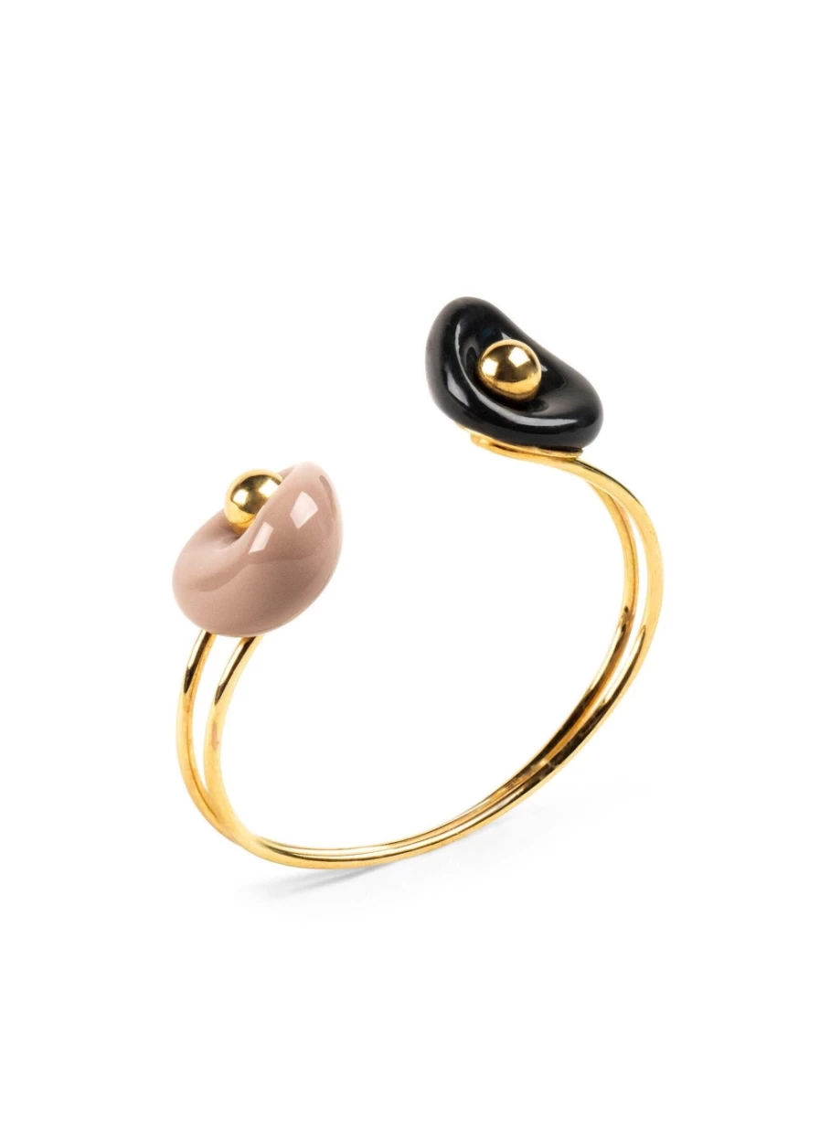 Lladró Golden Pebbles Cuff Bracelet in Black, Beige, and Gold Luster
