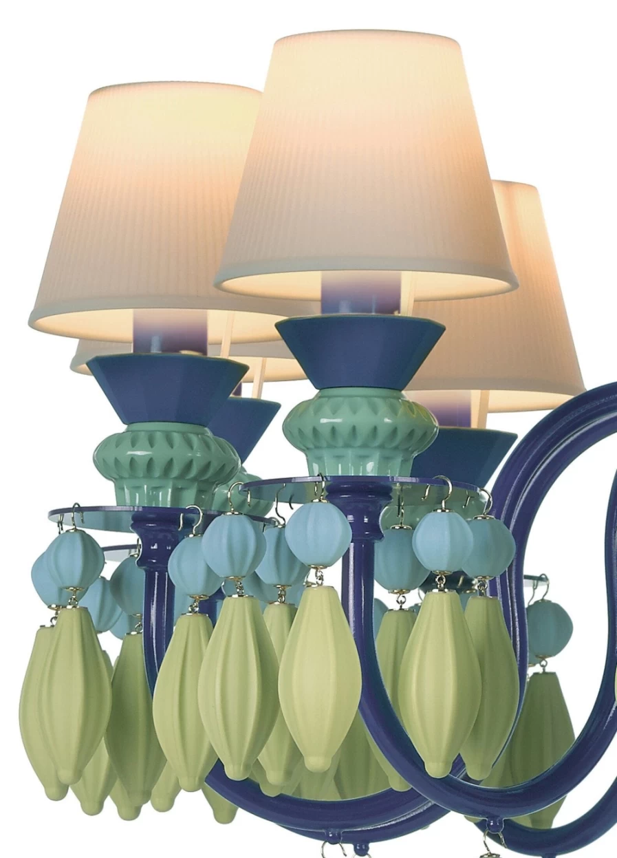Lladró Belle De Nuit 12-Light Chandelier in Green | Elegant Crystal Ceiling Light Fixture