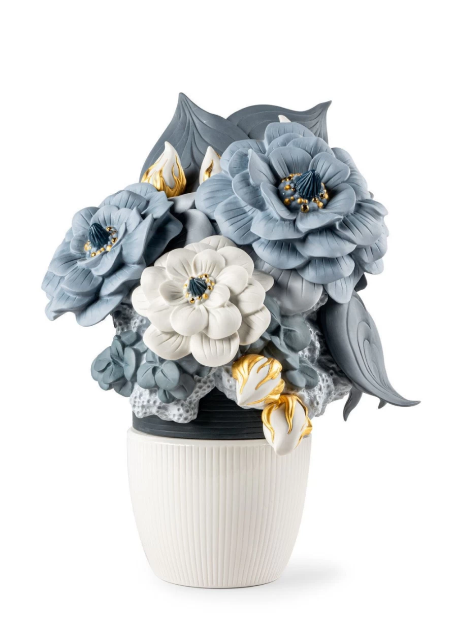 Lladró Blue Porcelain Vase with Handcrafted Floral Decoration