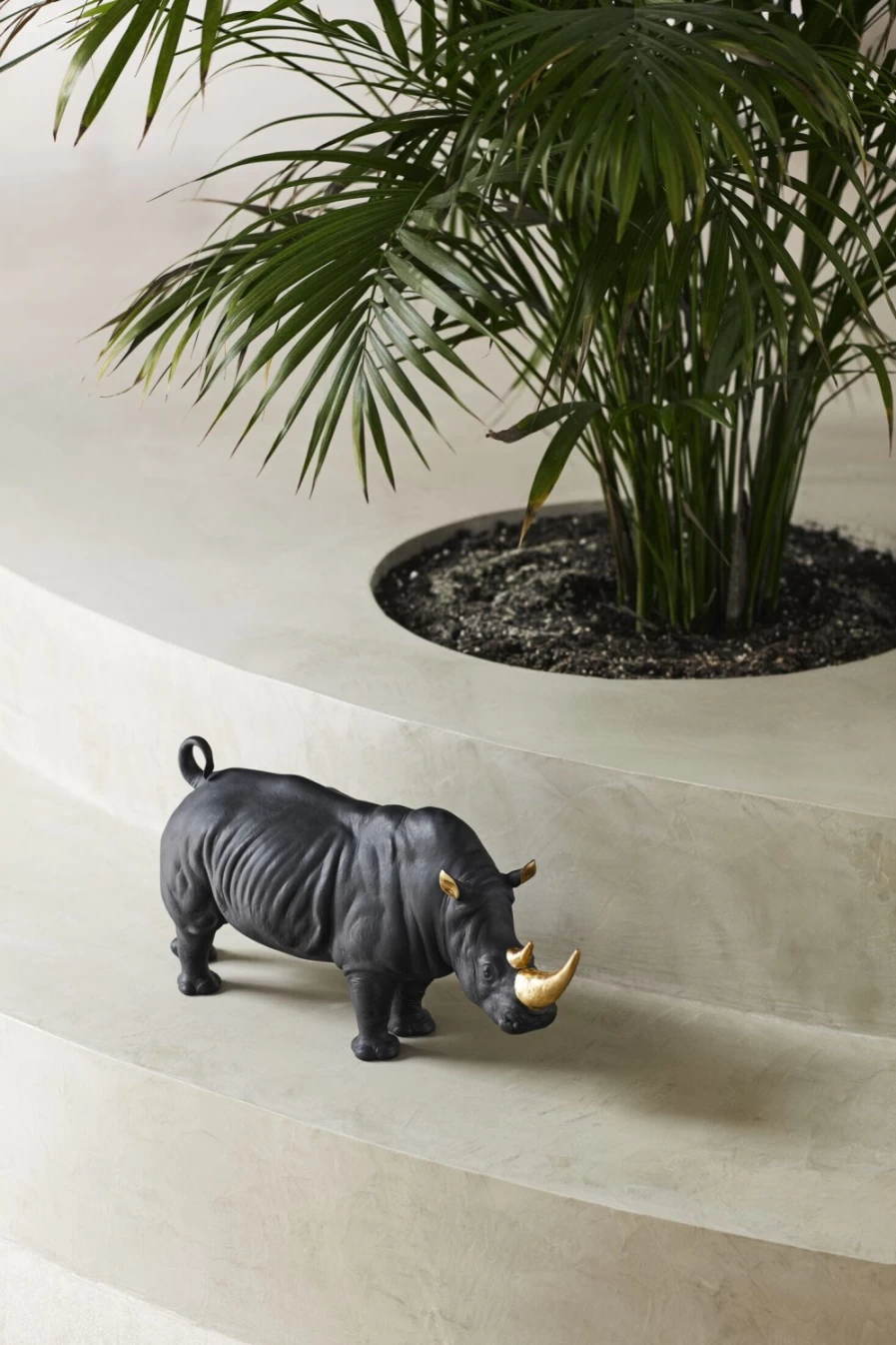 Lladró Limited Edition Rhino Sculpture in Black and Gold - Collectible Art Figurine