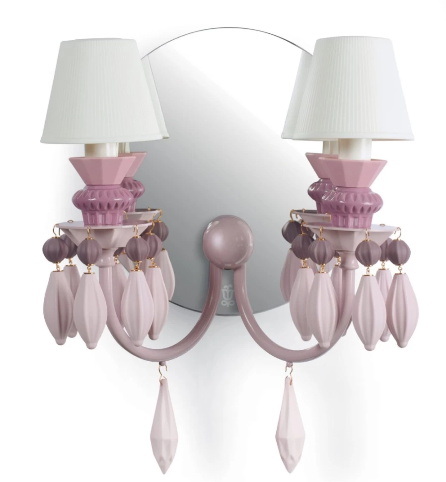 Lladró Belle De Nuit Pink Porcelain Wall Sconce with 2 Lights | Elegant Floral Design