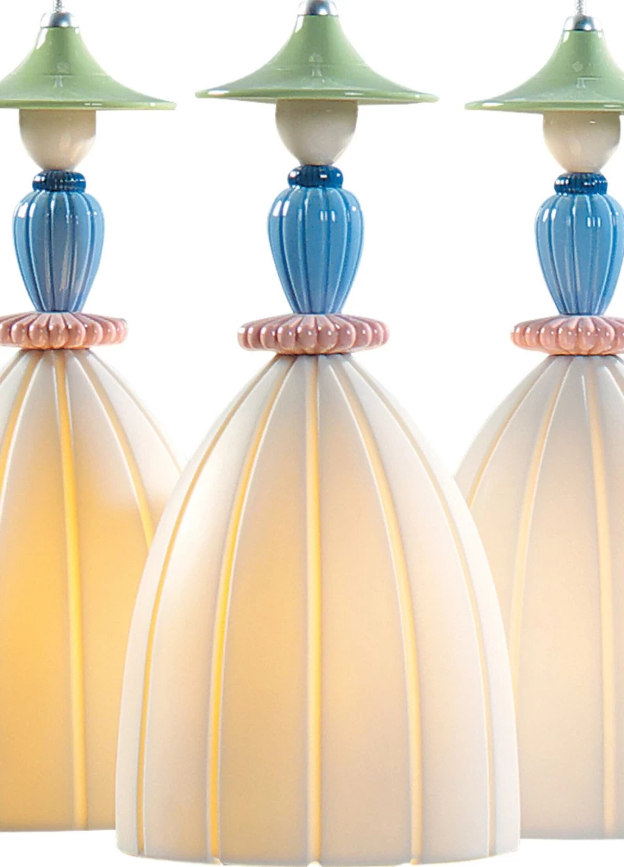 Lladró Mademoiselle Round Crystal Canopy 3-Light Ceiling Lamp for Dining Room & Bedroom
