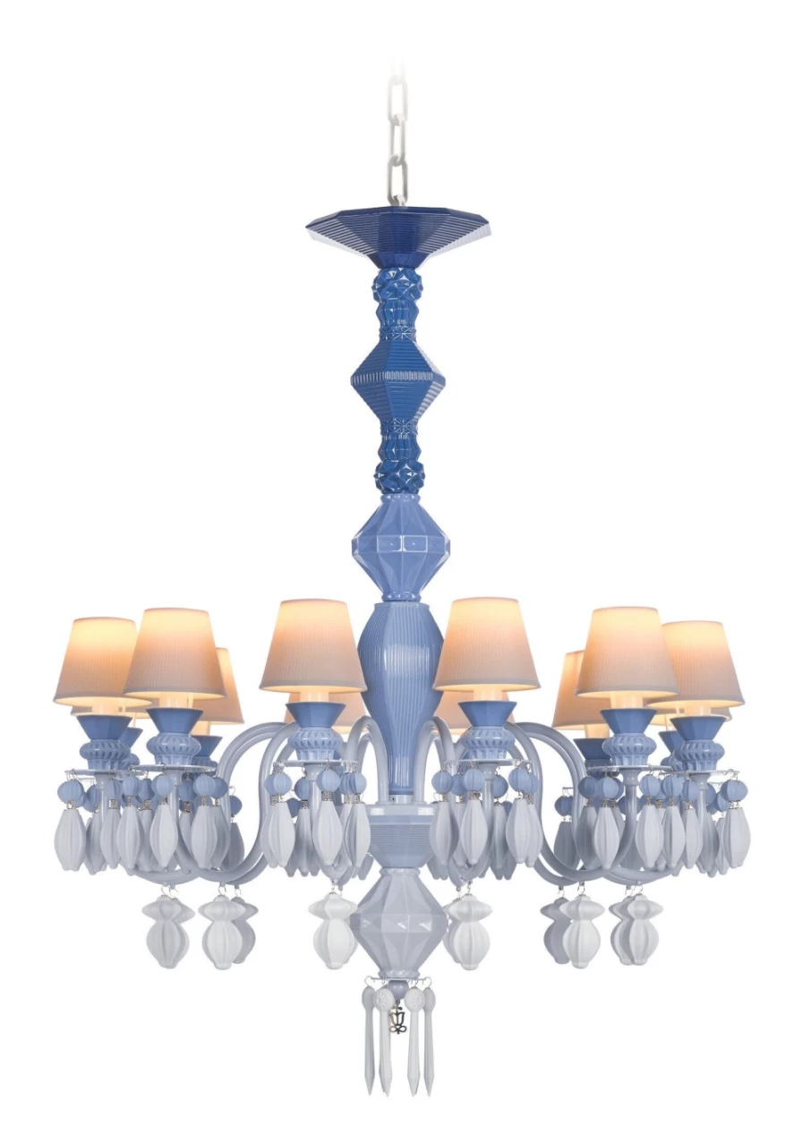 Lladró Belle De Nuit 12-Light Crystal Chandelier in Blue | Elegant Ceiling Lighting