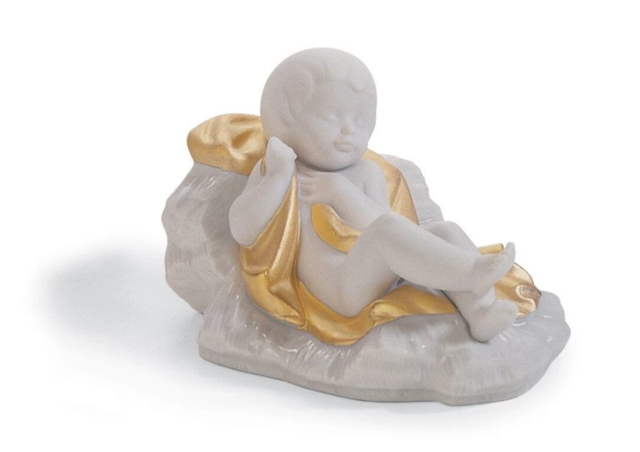 Lladró Golden Baby Jesus Nativity Figurine - Handcrafted Porcelain Collectible